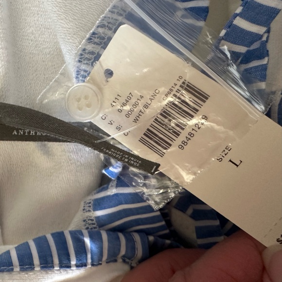 By Anthropologie Blue and White Striped Swing Top Ladies Large‎ NWT - Picture 3 of 8